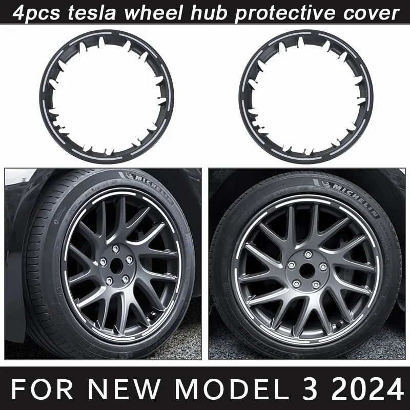 4PCS HubCap For Tesla Model 3 Highland 2024 Patch Wheel Performance Replacement Wheel Hub Protection Cover Full Rim Cover 18Inch