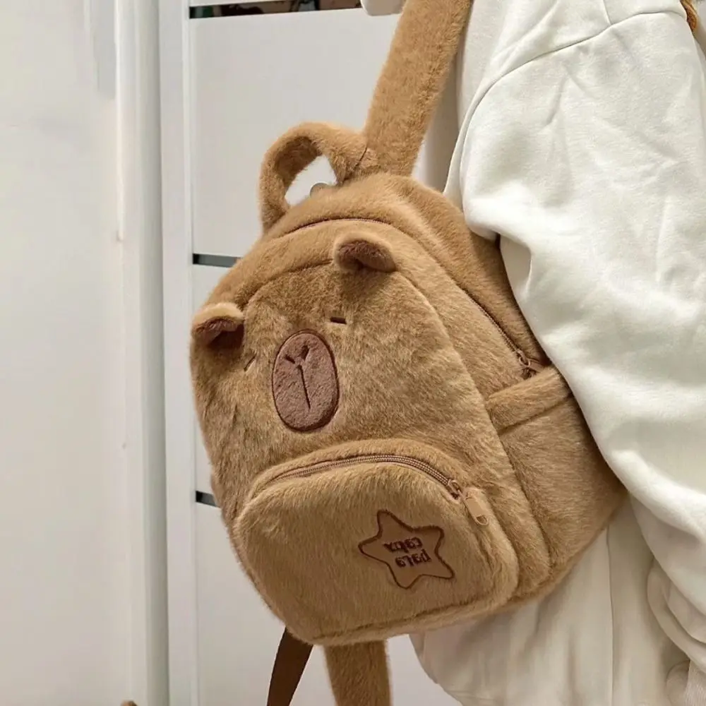 Kawaii Capybara Plush Backpack for Women Versatile Cartoon Funny Capibala Crossbody Bag aLrge Capacity Tote Bag