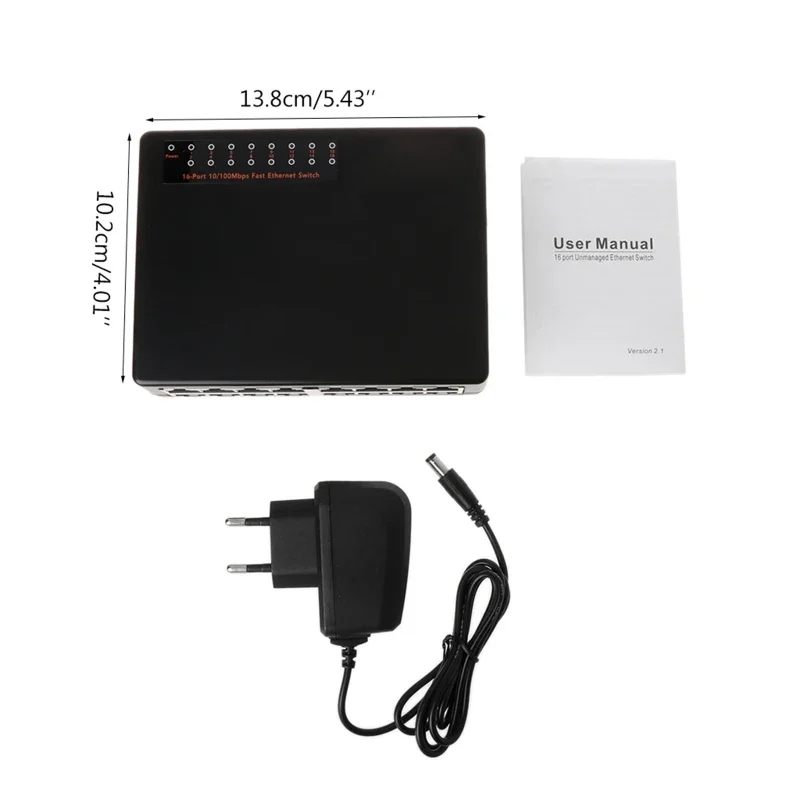 Switch 16 Ports, RJ45 Switch Splitter Selector, Metal for Shell Ethernet Switch 10/100Mbps F19E