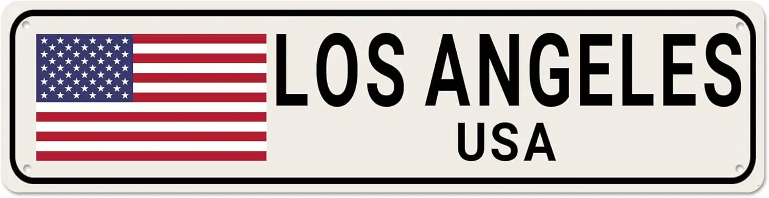 USA Flag Sign, Los Angeles Sign Los Angeles Decor United States Location Sign, Funny Wall Decor for Home/Man Cave, Quality Metal