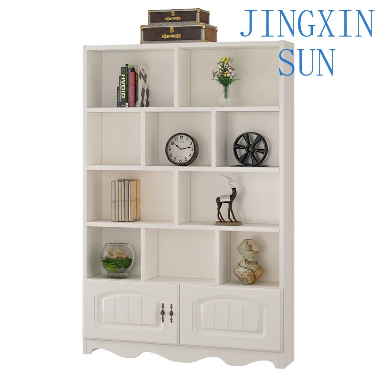 Solid wood glass door bookshelf, modern simple multi-functional bookcase, floor-to-ceiling wall combination storage cabinet