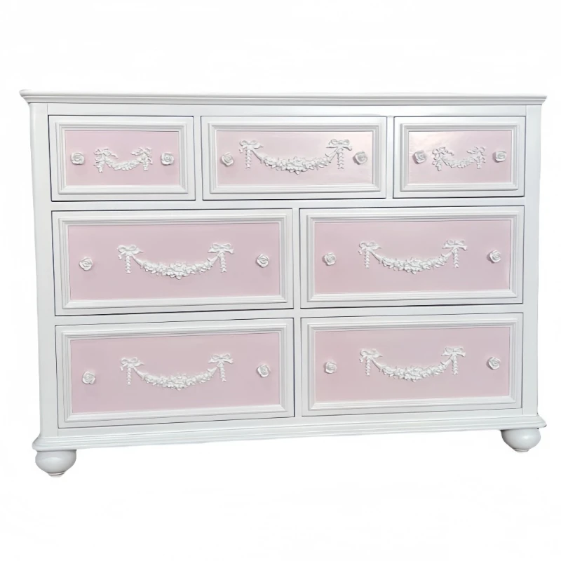 French retro carved solid wood bucket cabinet, dopamine storage locker at the entrance and dining side