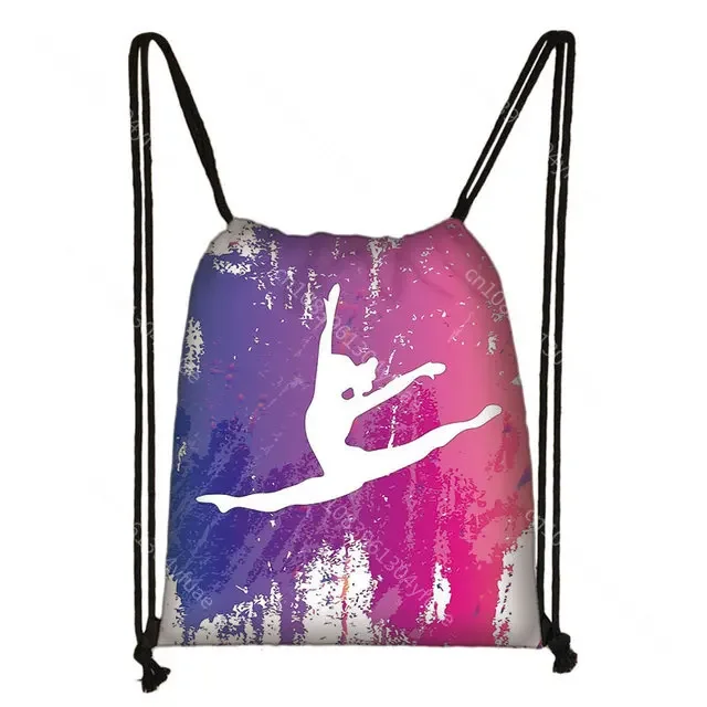 Watercolor Gymnastics Art Print Drawstring Bag  Gymnast Storage Bag Swan Lake Teenager Girls Travel Backpack Shoes Holder Gift