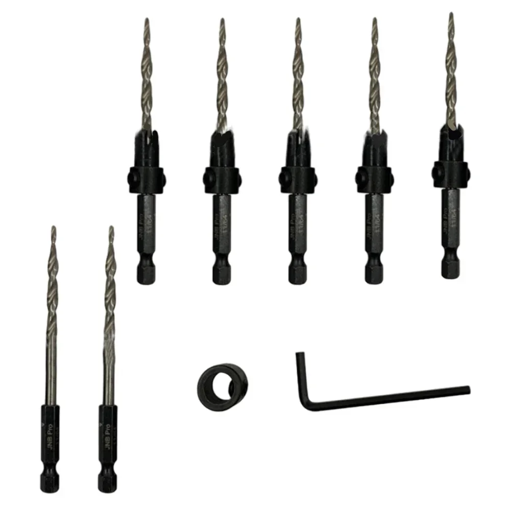 Collar And Wrench 9pc Countersink Drill Bit Set Adjustable Drill Bit Set Black Color Hexagonal Wrench Included