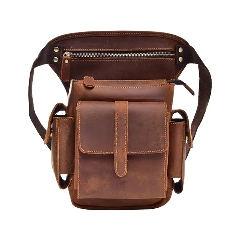 

Leather Men Crazy Horse Messenger Crossbody Shoulder Bags Travel Motorcycle Riding Fanny Pack Waist Belt Bags Thigh Drop Leg Bag