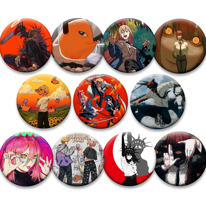 Round Snap in Design Pins Stylish Ornament Anime Chainsaw Man Brooches Denji Pochita Makima Power Hayakawa Aki Cartoon Badge
