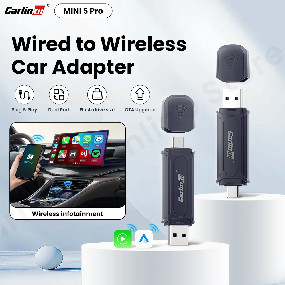 Carlinkit Mini 5/5 Pro Wireless Carplay Android auto Adapter for Car Intelligent Systems Upgrade Ble Wifi Wireless Connection