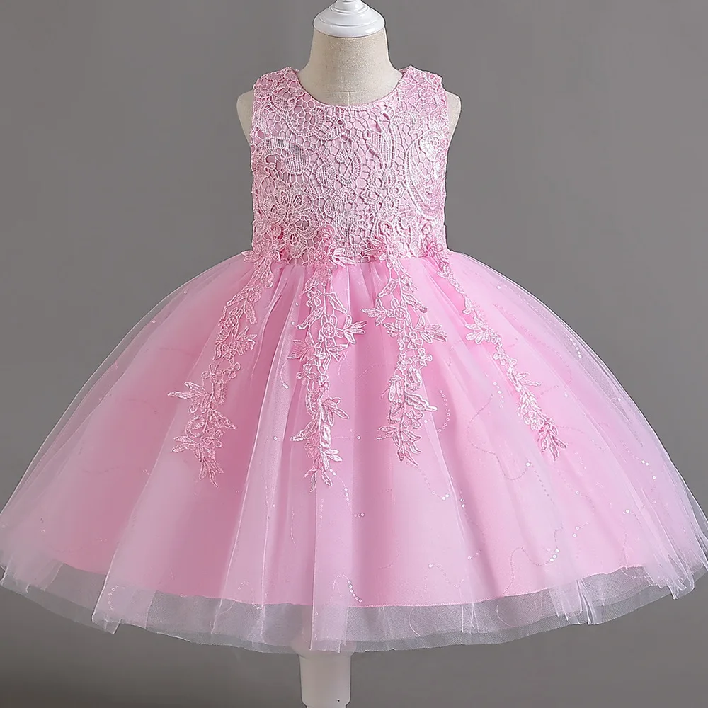 Girl Dress for Eid Children\'s Festive Debutante Princess Wedding Elegant Party Pink Lace 3 5 8 to 9 12 14 Years Old Kids Clothes