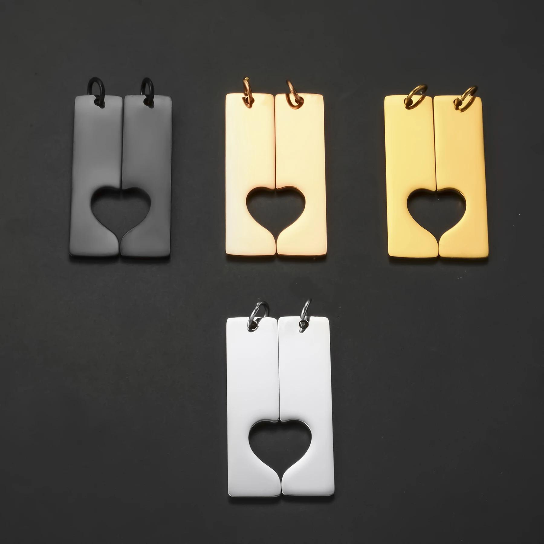 

10Pcs(5Pairs) Stainless Steel Rectangle Pendant Puzzle Heart Tag for DIY Keychain Necklace Jewelry Gift for Lovers