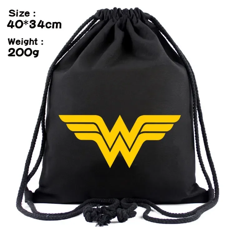 DC Anime Batman Wonder Woman Superman Figure Drawstring Canvas Drawstring Backpack School Bag Student Cartoon Birthday Gifts