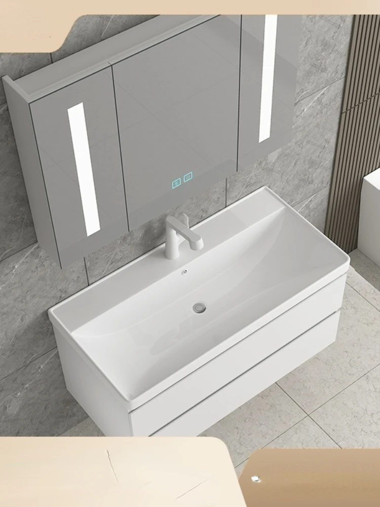 Bathroom cabinet combination solid wood white small apartment toilet, washbasin, washbasin integrated large basin ceramic wash