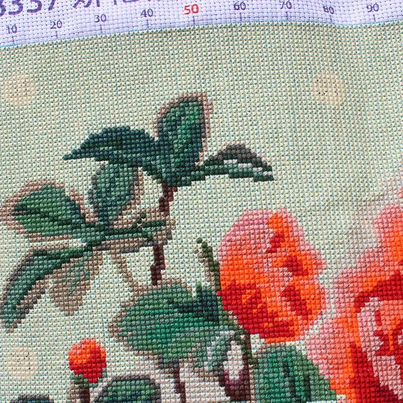 Pure handmade cross stitch finished product, artificially embroidered with delicate and charming peony flowers, fully