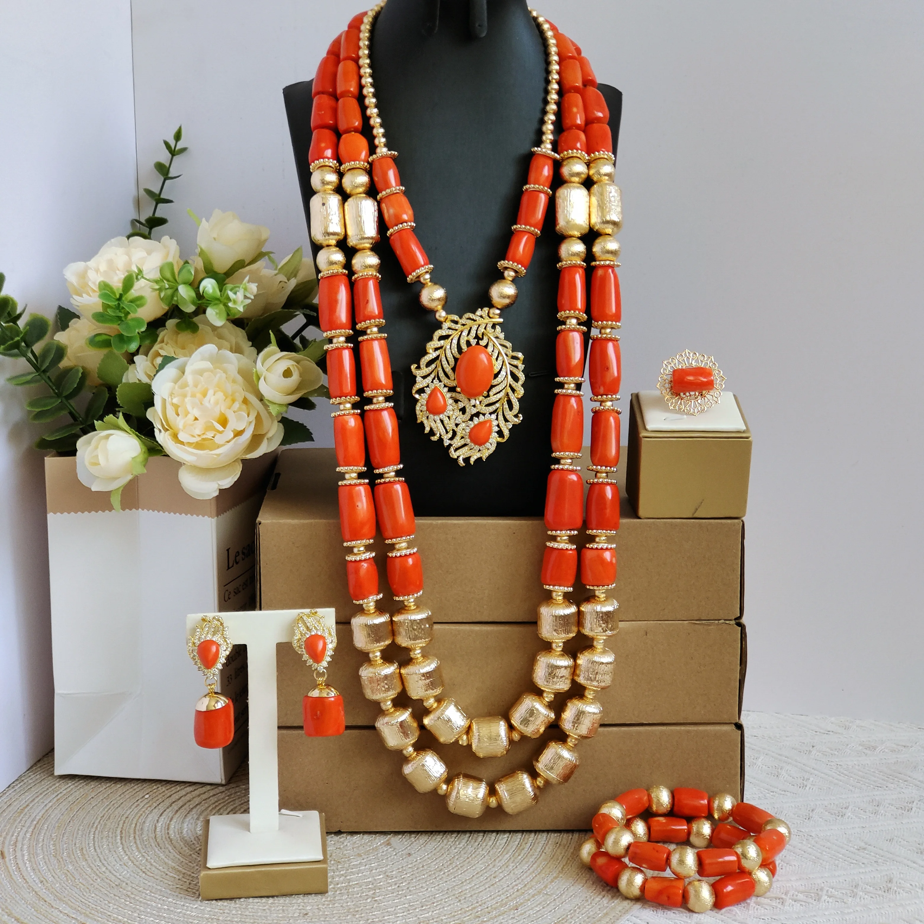 real-coral-beads-jewelry-sets-for-wedding-party