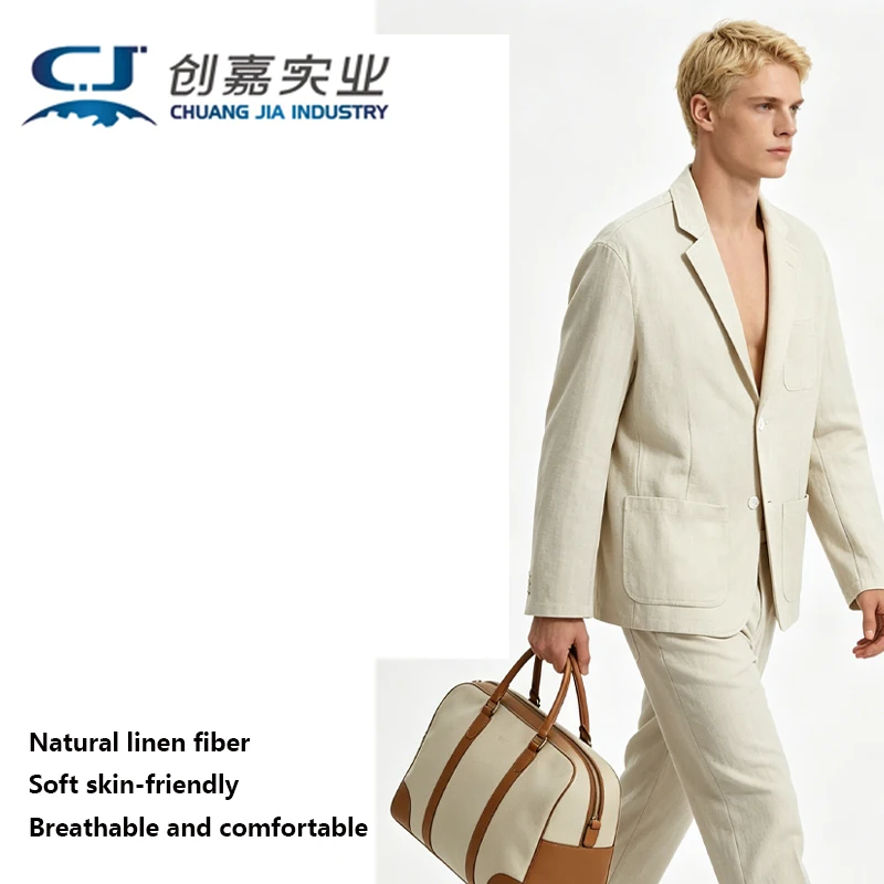 

High-end Pure Linen Men's Suit Dark Grey Classic Casual Men's Wear Simple Loose Comfortable Temperament Spring and Autumn