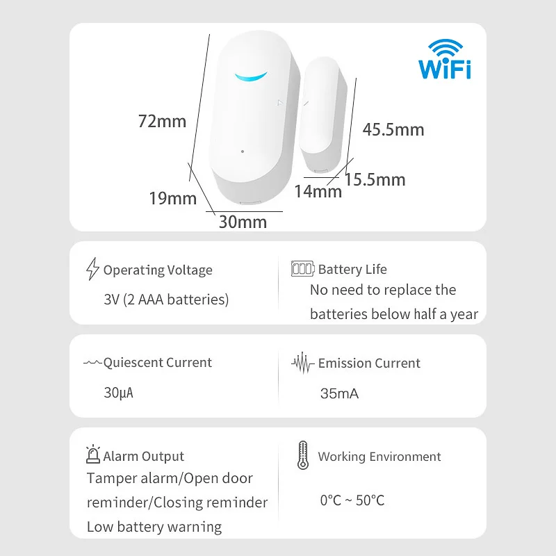 Imagem -06 - Versão Wi-fi Tuya Smart Life Home App Função de Alerta Mini Sensor de Porta Alarme Evitar Anti-roubo Detector de Segurança de Janela contra Roubo