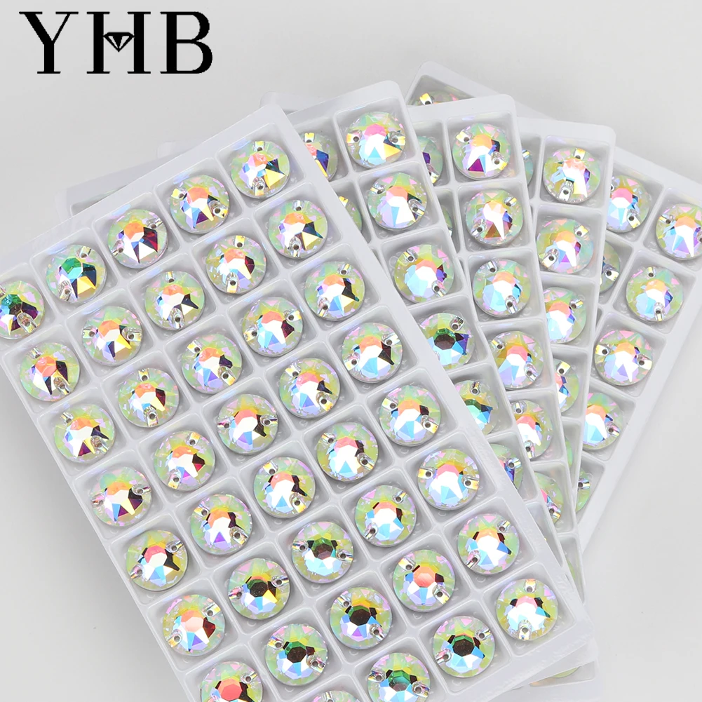 YHB Top Quality XIRIUS Glass Crystal AB Moonlight Sewing Stones Flatback Sew on Rhinestones For Garment Clothes Bags