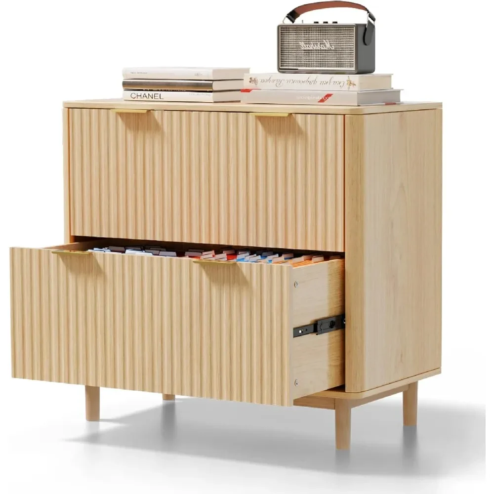2 Drawer File Cabinet, Home Office Filing Organizer, for Letter Legal A4 Size File Folder Storage, Modern Style Fluted Design