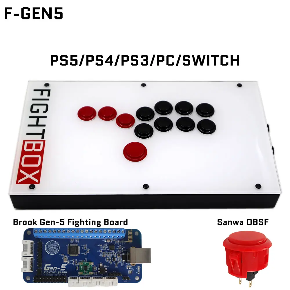 Fightbox FightBox F GEN5 Brook Gen-5 Zero Delay Hitbox Style Sanwa OBSF-24/30 Arcade Game Controller for PS5/PS4/PS3/PC/SWITCH