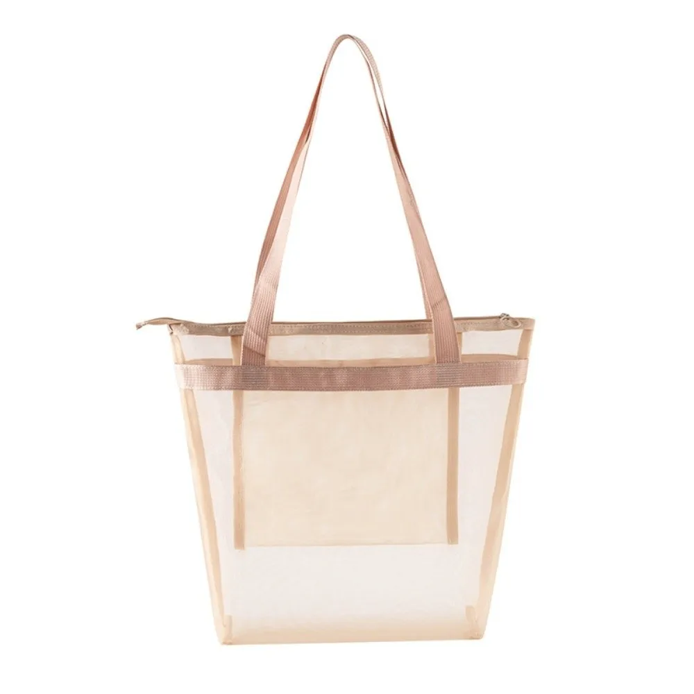 Large Capacity Mesh Beach Bag Quick Dry Foldable Mesh Tote Bag with Zipper Breathable Swim Bag