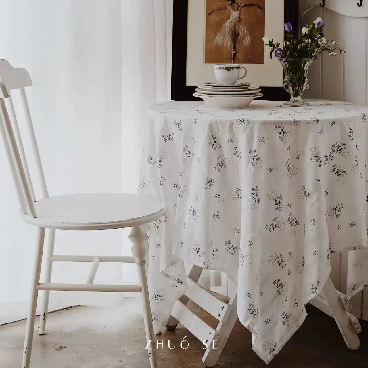 Korean Style Cotton Floral Tablecloth,Tea Table Decoration,Rectangle Table Cover For Kitchen Wedding Dining Room