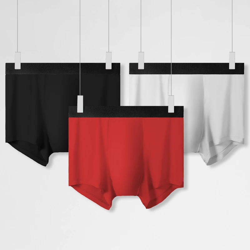 

3 шт. мужские бесшовные трусы из ледяного шелка, мужские спортивные дышащие плоские брюки с манжетами, мужские летние тонкие и удобные четырехугольные трусы