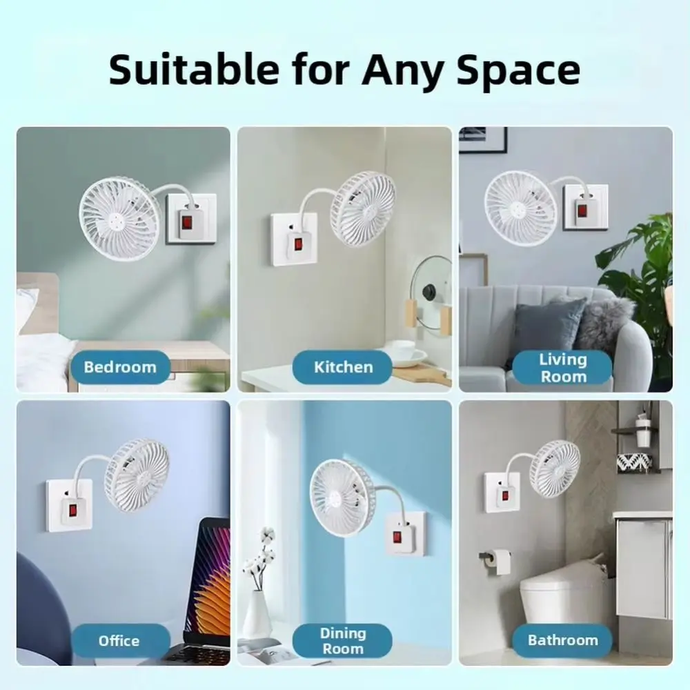 360 Rotatable Socket Fan with Safety Cover Low Noise UK Plug Fan Energy Saving EU Plug Wall Socket Fan for Kitchen Bathroom Dorm
