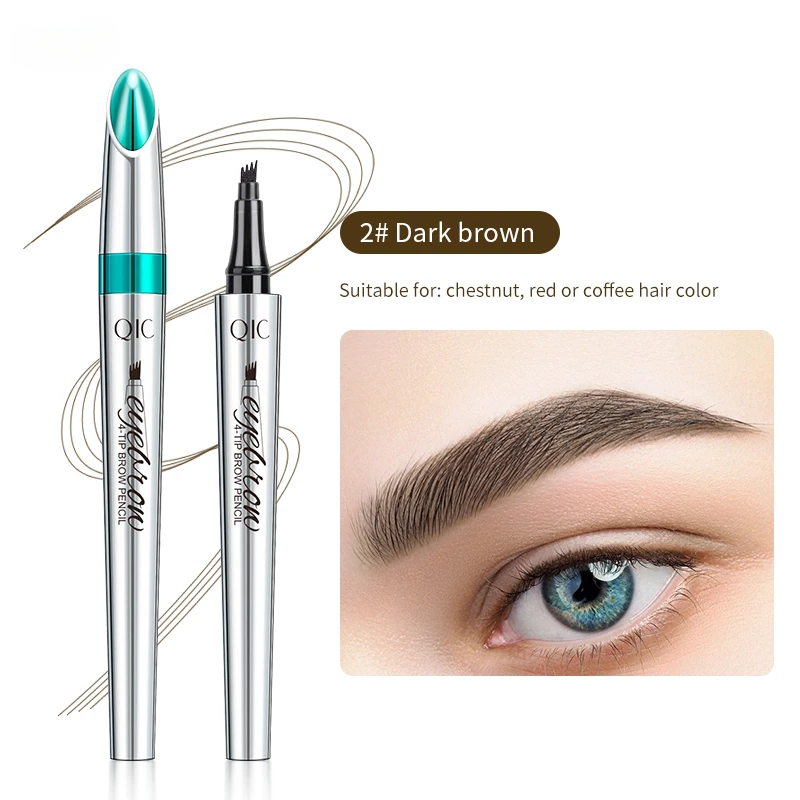 5 สี 4 จุดปากกาเขียนคิ้ว 3D กันน้ําเคล็ดลับ Tattoo เครื่องสําอางค์ติดทนนาน Natural Dark Brown Liquid Eye Brow ปากกาดินสอเขียนคิ้ว