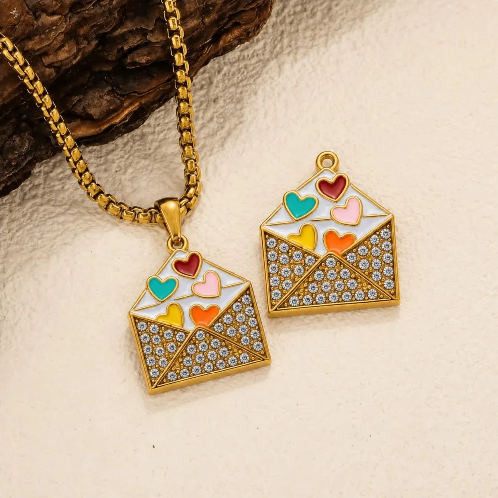 2pcs Stainless Steel Rhinestones Charms Zirconia Turtle Heart Enamel Pendants DIY for Necklace Bracelet Jewelry Making and Craft view 6