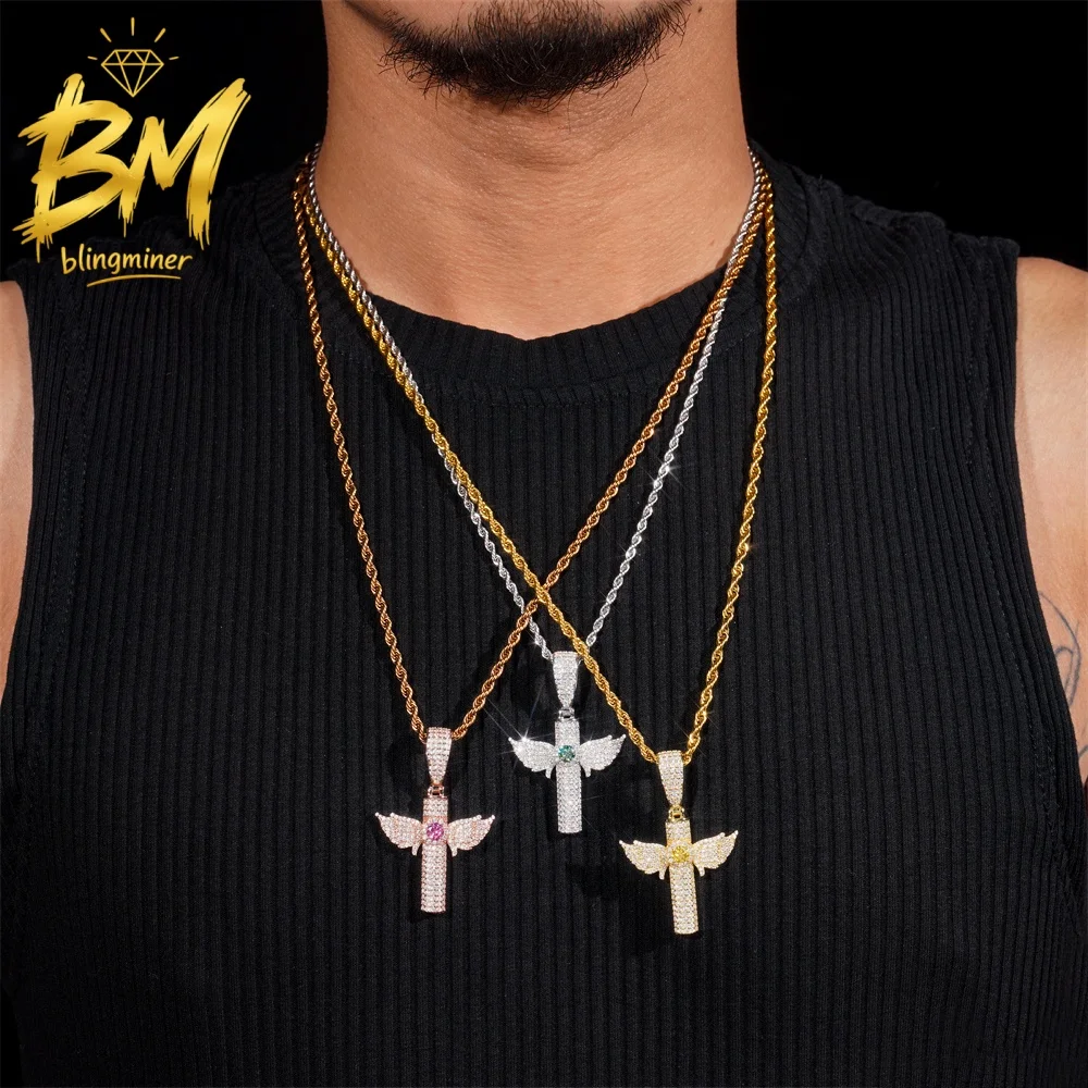 Blingminer Cross Wing Color VVS Moissanite Pendant For Men Women S925 Silver Pendants Jewelry Pass Diamonds Tester Free Shipping