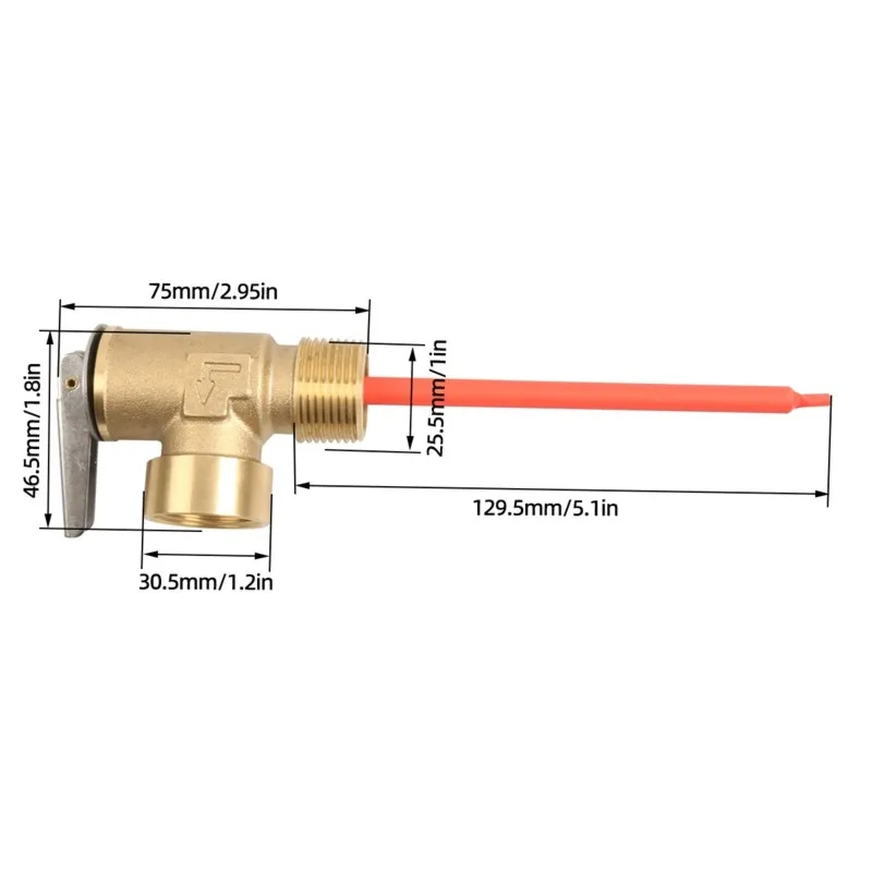 

RV Water Heater Relief Valve, 210°F Pressure Relief Valve For Hot Water Tanks With Extended Probe With 3/4" NPT Thread