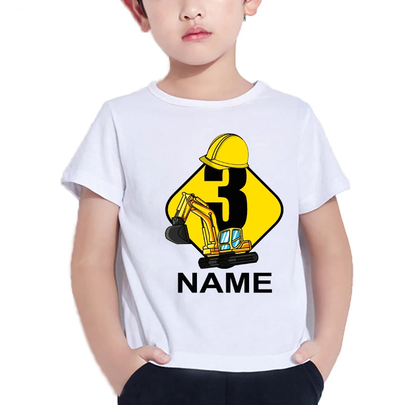 

Baby Boys Cartoon Excavator Birthday Number Name Print T-Shirt Children Birthday Tee Shirts Girl Funny Gift Tshirt Present 2022