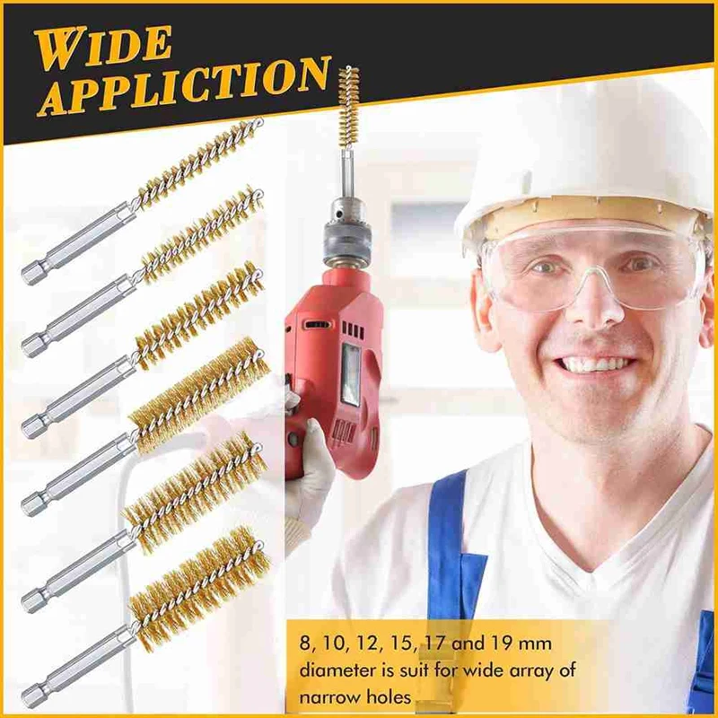 9 Piece 1/2 Inch 3/4 Inch 1 Inch Copper Pipe Cleaner For Power Drill, Tube Cleaning Brush,With Copper Wire Bore Brushes-AT64