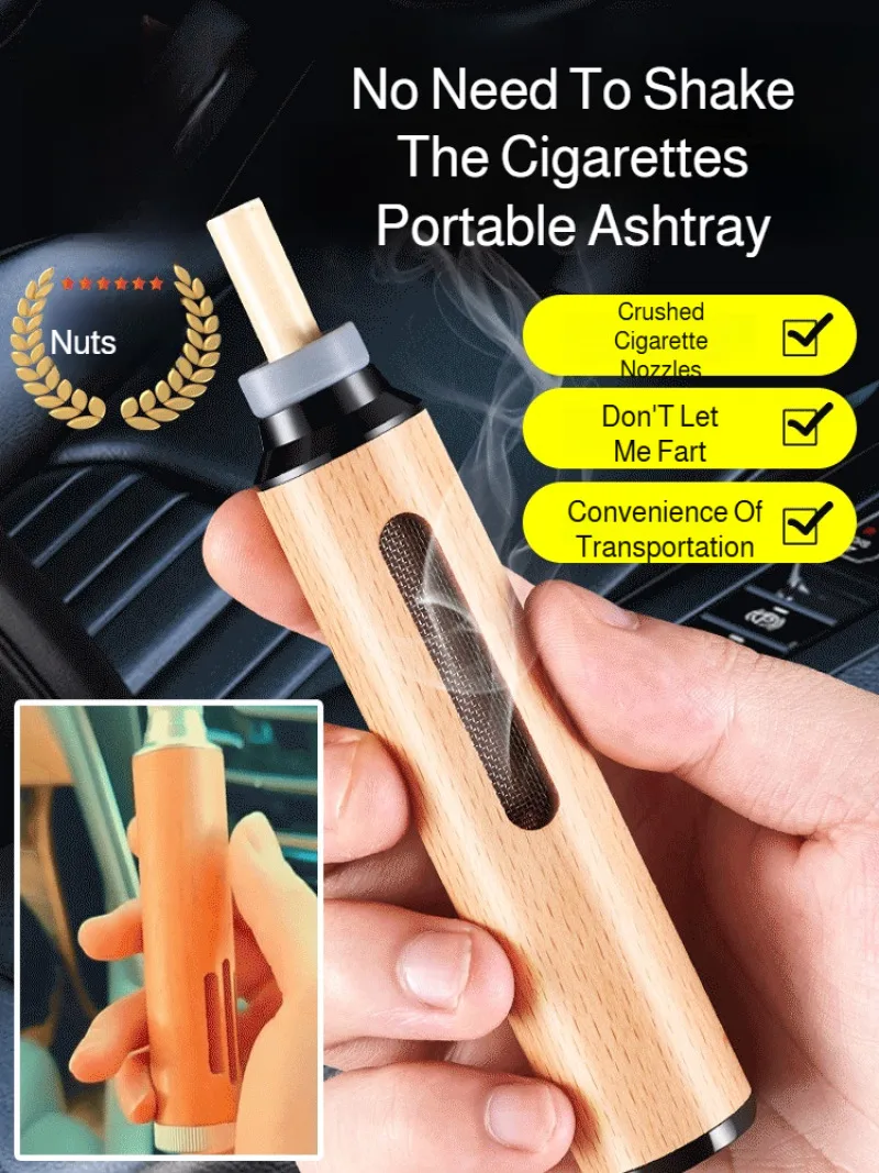 Lazy Man Bulletfree Ashtray Drive Do Not Fall Ash Wood Mini Car Ashtray Driving Portable Cigarette Holder Smoking Special Cylind