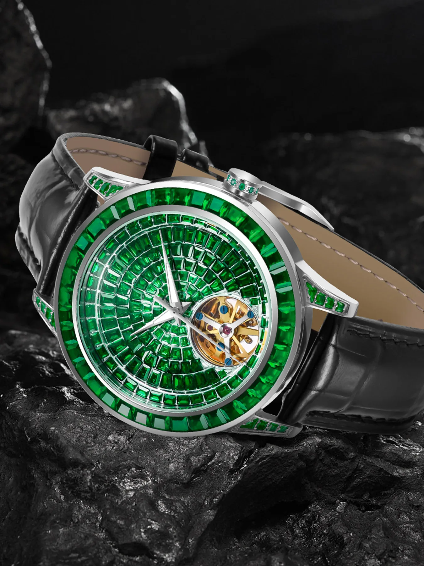PINDU Markendesign Neue 43MM Mechanische Uhr für Herren Diamantzifferblatt Edelstahl Wasserdicht TOP-Luxus Automatische Mechanische Uhr