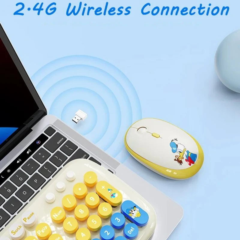 

Cartoon Donald Duck Wireless Keyboard Set Cute Princess Theme Keycaps Keyboards 2.4G Wireless Keyboard and Mouse for Laptop