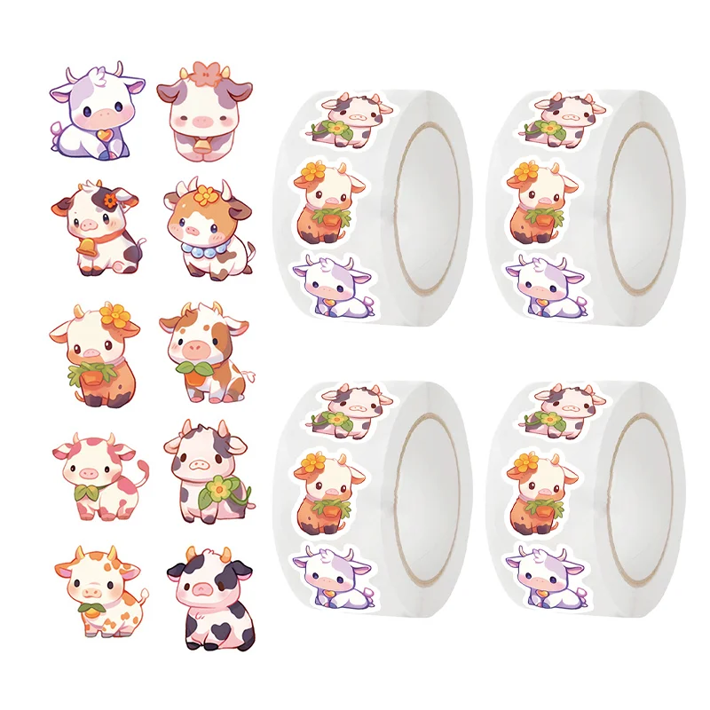 500Pcs/roll Cute Cow Cartoon Graffiti Stickers DIY Phone Guitar Laptop Notebook Suitcase Waterproof Sticker Kids Toy Dropship