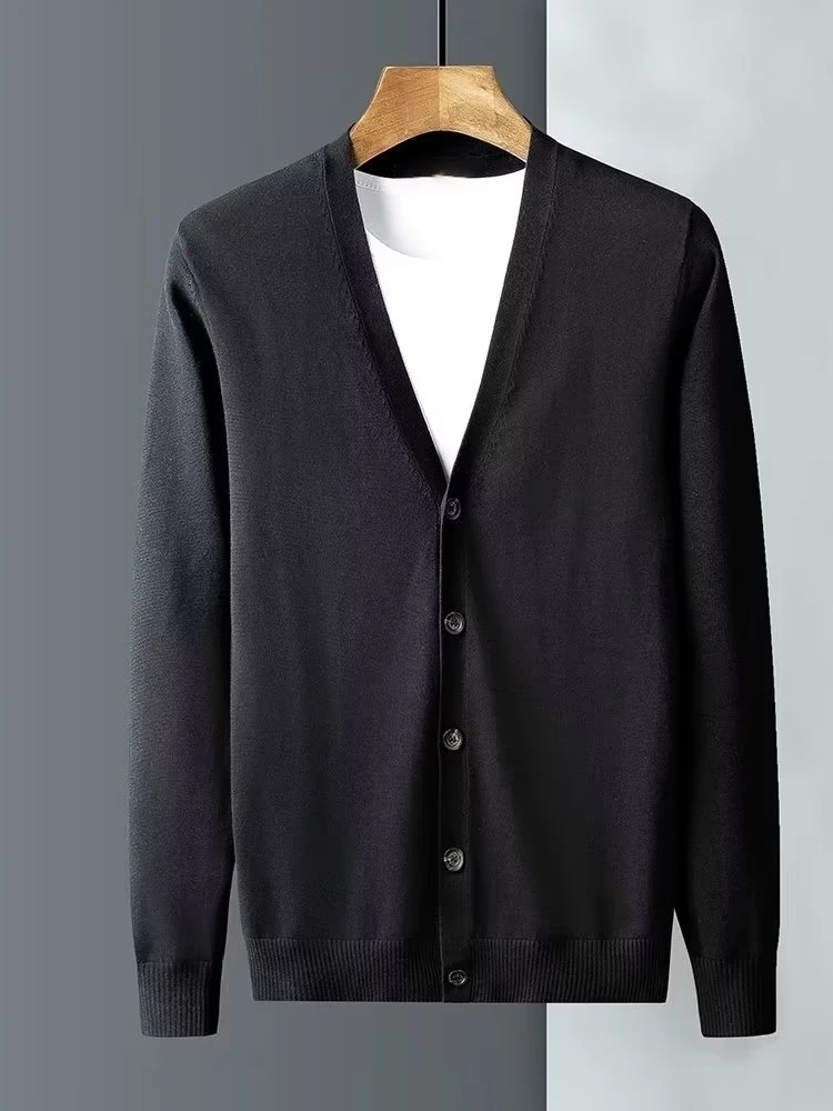 

Мужской вязаный кардиган из чистого хлопка с V-образным вырезом, легкий, модный, весна-осень-зима, новинка, повседневный крой