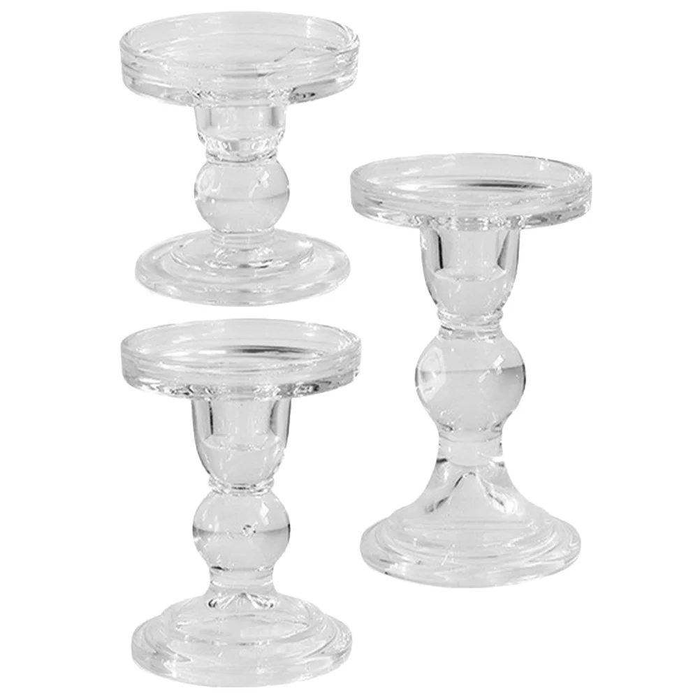 

3Pcs Elegant Glass Holders Clear Pillar Taper Tea Light for Home Decor Spa Meditation Romantic Atmosphere