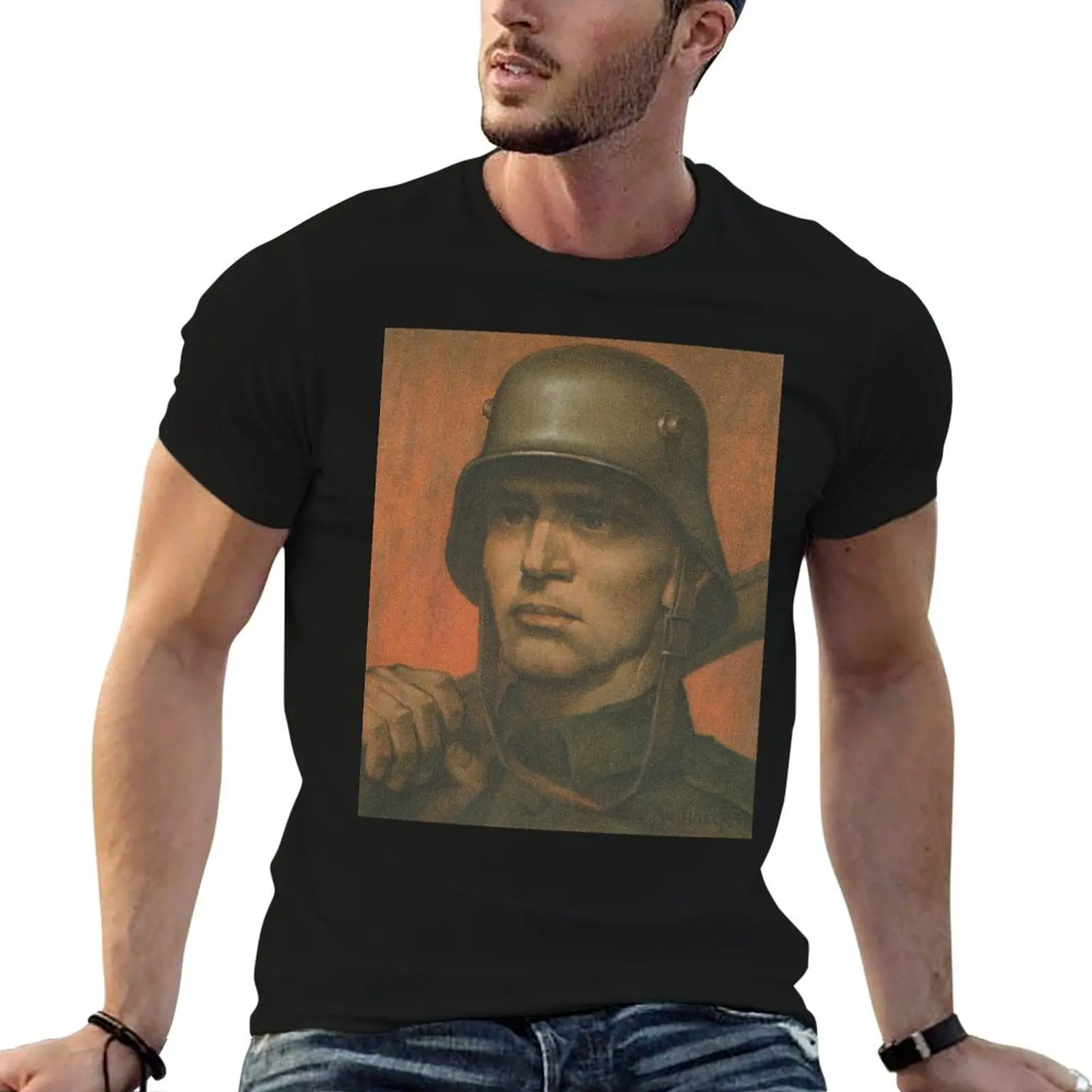

German Soldier Portrait, WW! T-Shirt man graphic t shirt t shirts cotton 100% man t shirt cotton high quality T-shirt