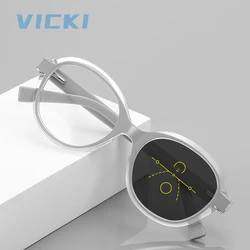 VICKI New Simple Design Geometric Round Frame Progressive Anti-Blue Light Glasses Customizable Prescription Photochromic Eyewear