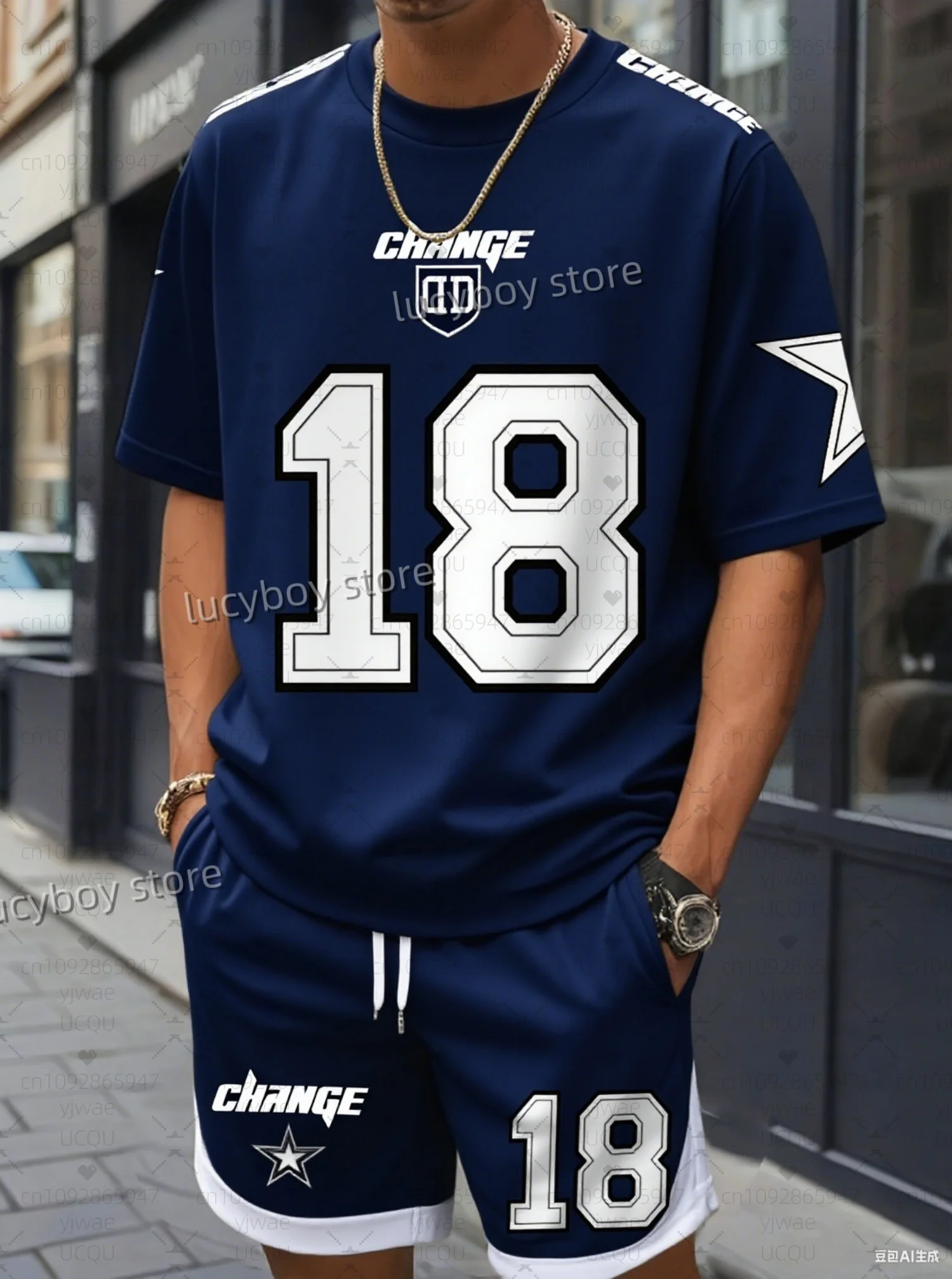 Hot Sell Men challenge no.18 Print  Short Sleeve graphic T-Shirt Shorts Set Adult  Jogging Plus Size Tracksuit 2 Piece Set