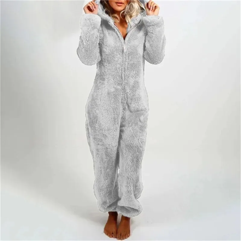 aa Bear House 002 2024 Winter Thickened Plush Jumpsuit Hooded Sleepwear Women Long-Sleeve Zipper Keep Warm PajamasWAT99 ★ ★