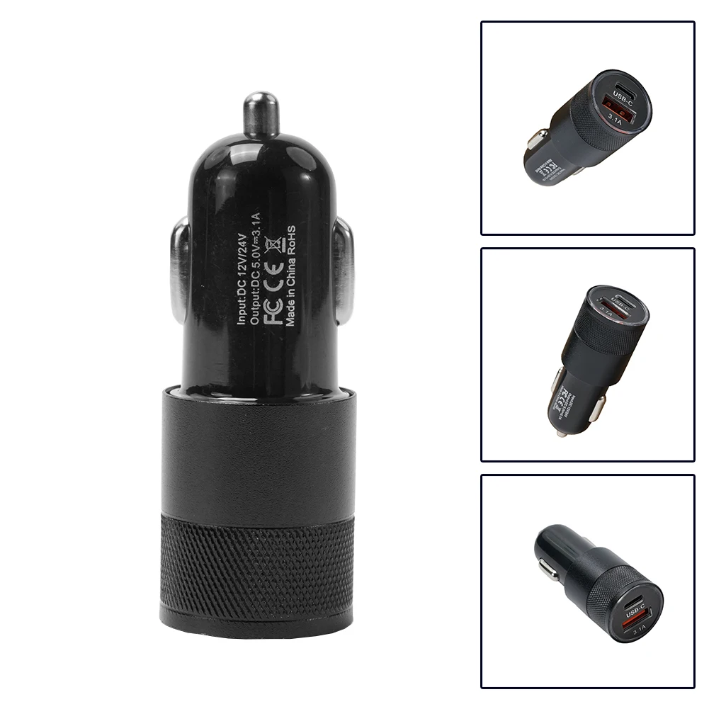 1Pcs Black 66W USB Car Charger Quick Charge 3.0 Type C Fast Charging Phone Adapter Metal Car Charging Automobile Charger view 4