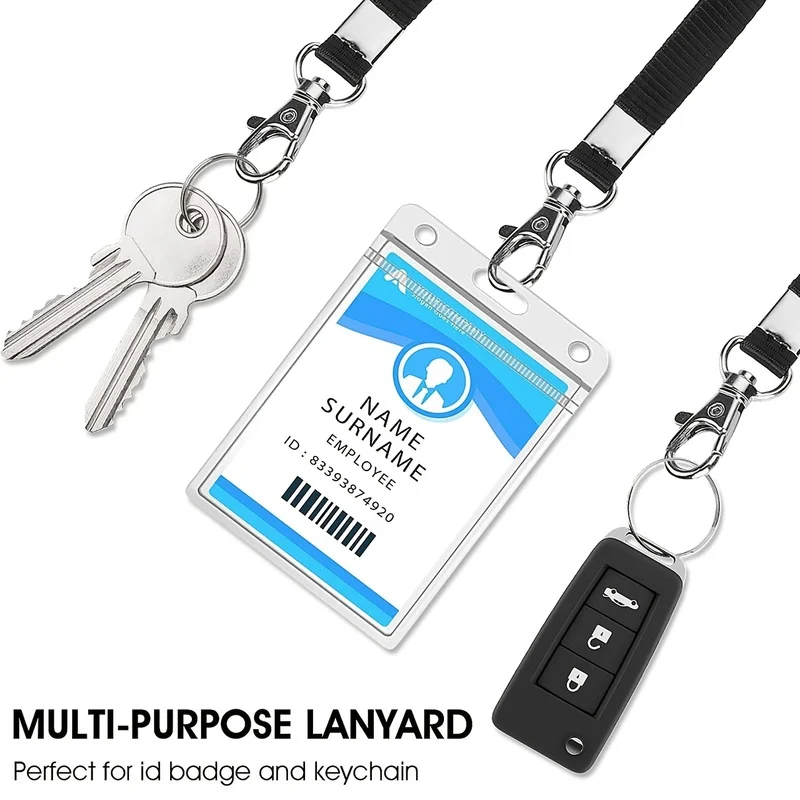 Classic black ID card holder with lanyard，BeltpuLeather ID card holder，Suitable for work ID cards/Exhibition badge/Student ID ca - view 5