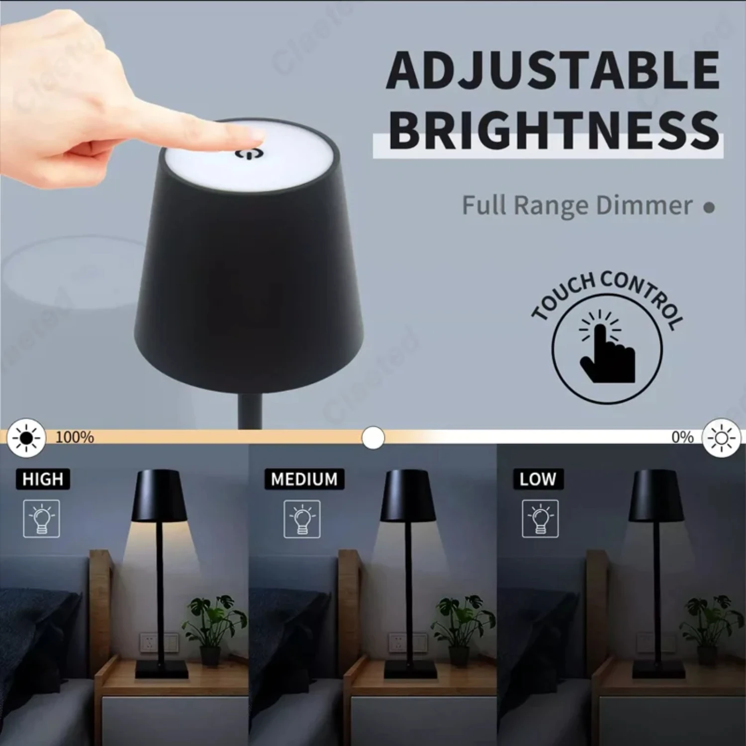 Stylish Waterproof Rechargeable and Wireless Poldina Cordless Hotel Table Lamp with USB Charging Feature: Touch Switch Table Lam