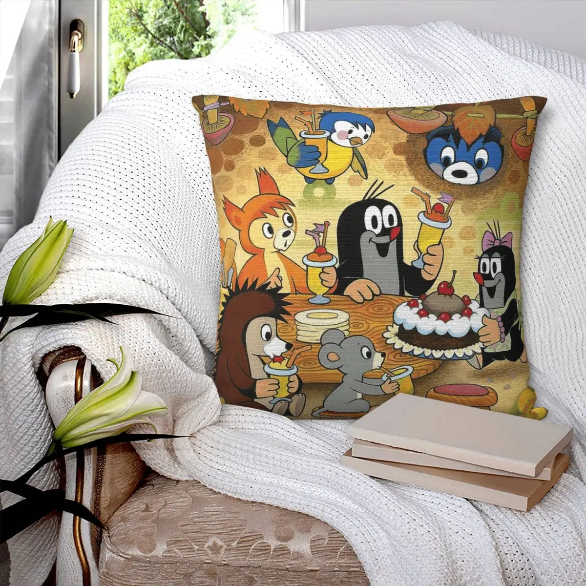 Cute The Little Mole Art Square Pillowcase Cushion Cover Pillow Case Throw Pillow Cover for Home Bedroom Car