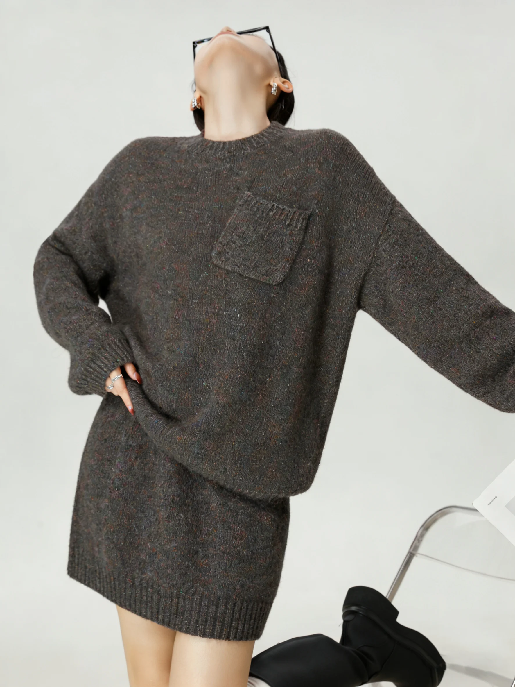 

ay Knitted Sweater And f Skirt Set Women's Faionable Korean Sle Casual Wear Spring Season High Waist Loose Fit