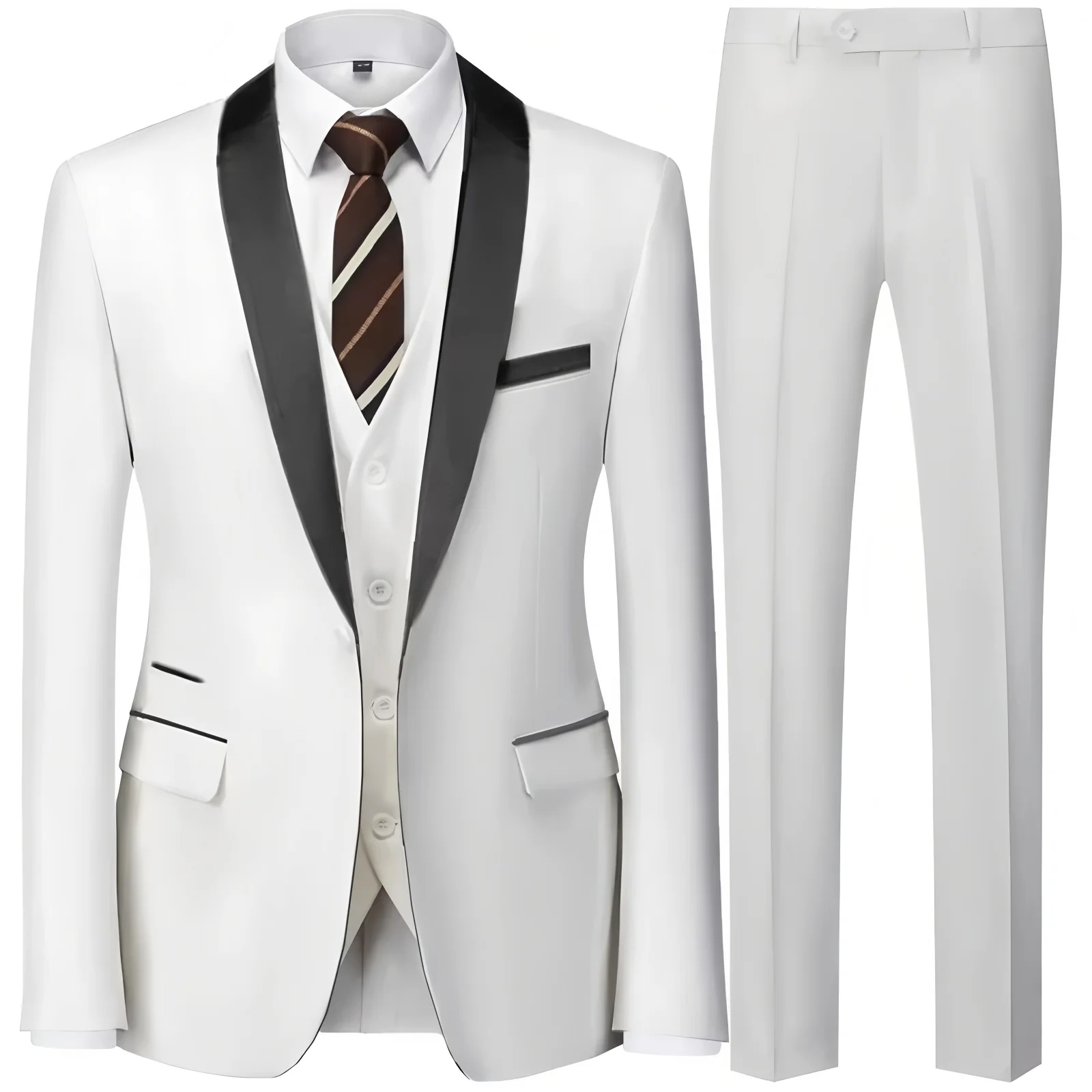 Men'S Green Leaf Collar Three-piece Formal Suit | Contrasting Color Design, Tailored Fit, Includes Vest, Shirt, Pants