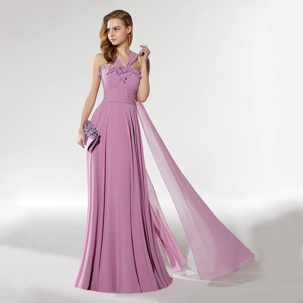 Robes longues personnalisées en mousseline de soie, élégantes, à fleurs, strass, ceinture plissée, ligne a, bretelles transparentes, robes d'occasion sur mesure, haute qualité