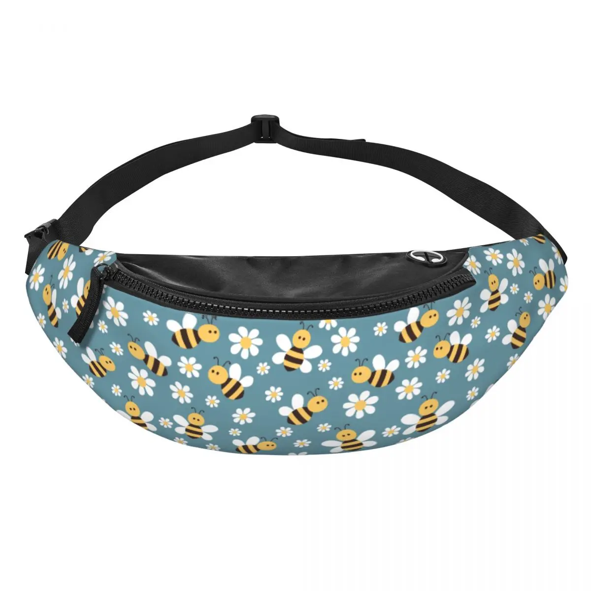Custom Casual Cartoon Bee And Daisy Flower Pattern Fanny Pack for Traveling Women Men Crossbody Waist Bag Phone Money Pouch
